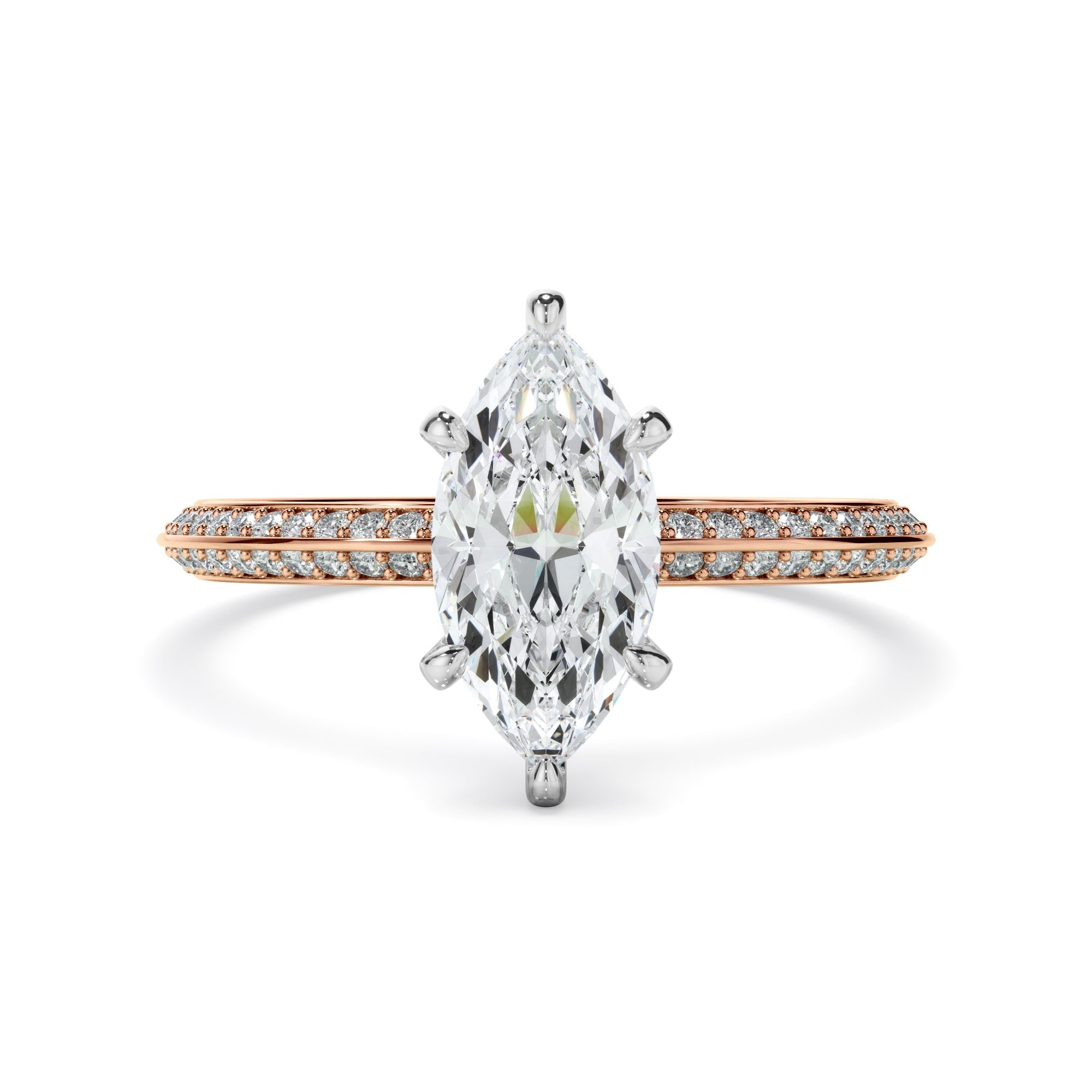 Marquise Cut Diamond Knife Edge Engagement Ring With Diamond Pave Sides