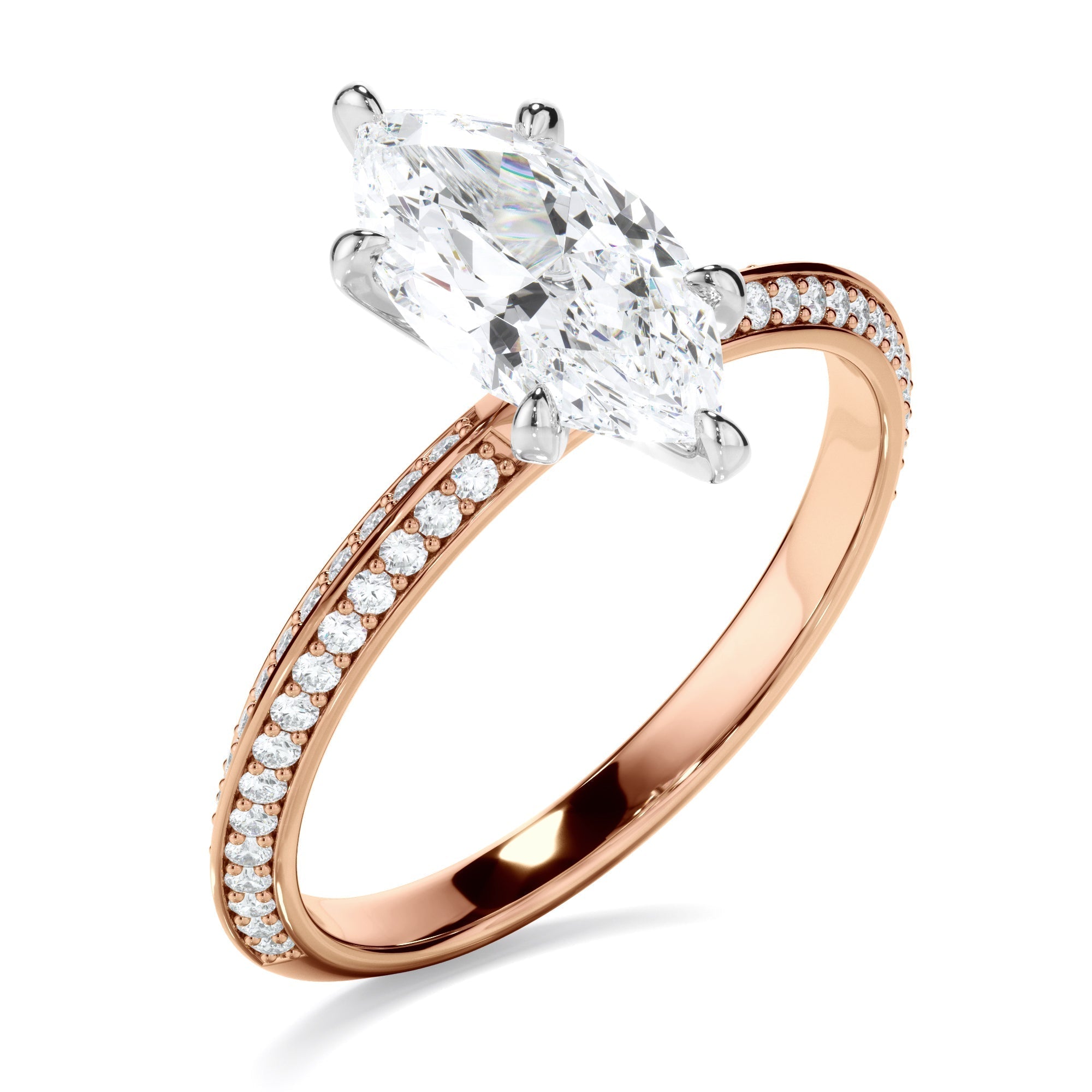 Marquise Cut Diamond Knife Edge Engagement Ring With Diamond Pave Sides