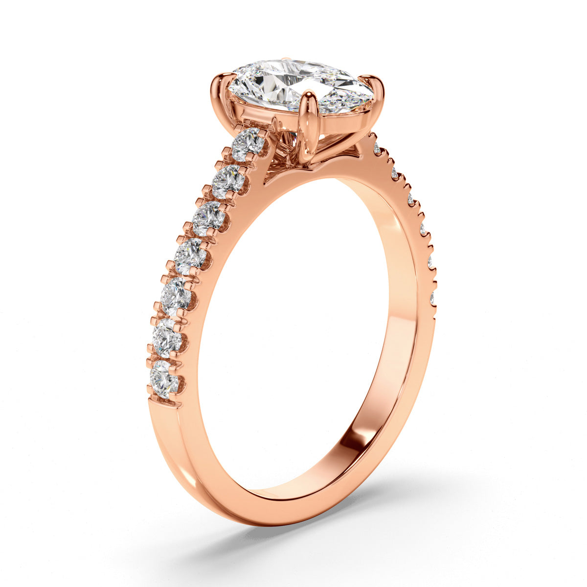 Oval Cut Diamond Engagement Ring with Diamond Sides