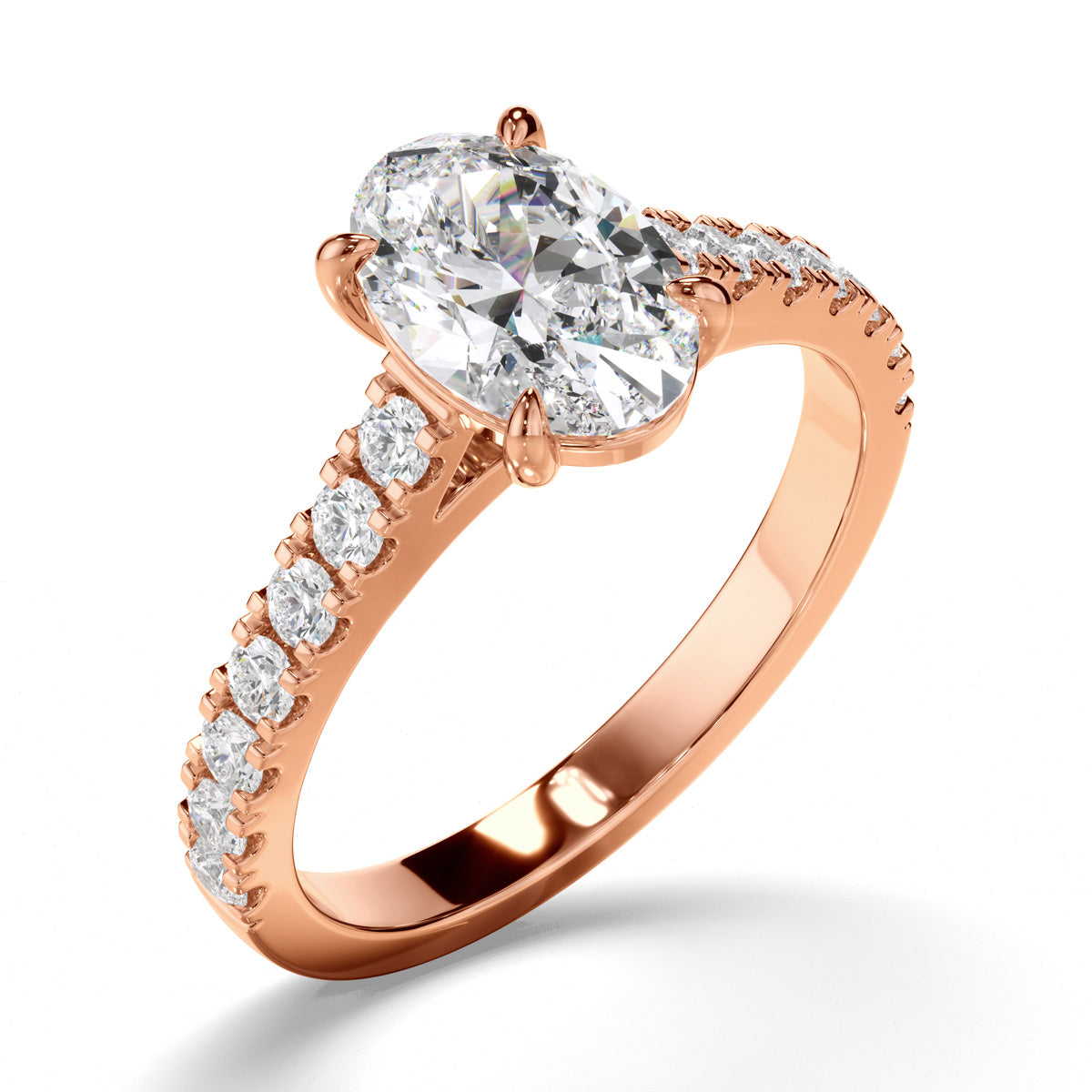 Oval Cut Diamond Engagement Ring with Diamond Sides