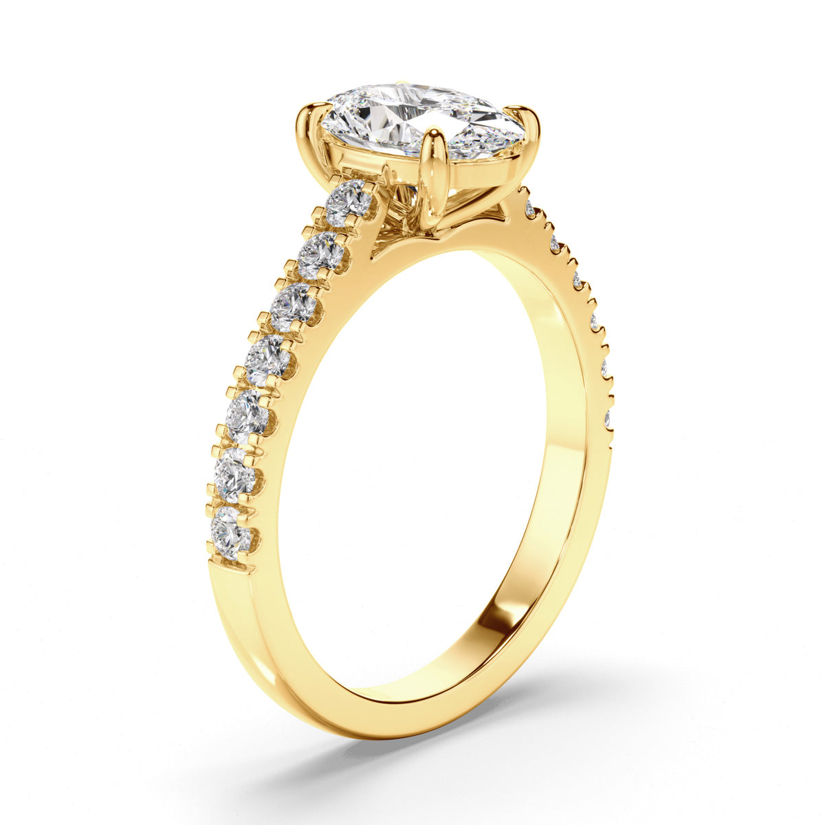 Oval Cut Diamond Engagement Ring with Diamond Sides